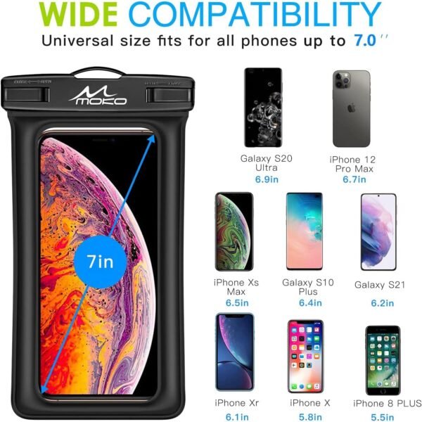 MoKo Floating Waterproof Phone Pouch Holder, Floatable Phone Case Dry Bag with Lanyard Armband Compatible with iPhone 14 13 12 11 Pro Max X/Xr/Xs Max,8/7/SE 3,Samsung S21/S10/S9/S8, Black - Image 6