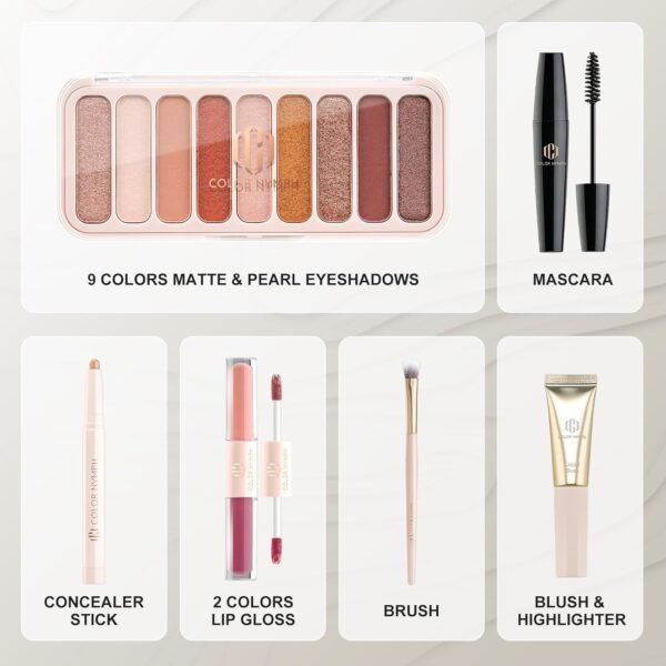 Color Nymph All In One Makeup Kit For Teens And Girls With Waterproof Handbag Makeup Kit Included 9 Colors Matte And Pearl Eyeshadow Palette Liquid Blush, Double Ended Lipgloss Concealer Brush Mascara - Image 3
