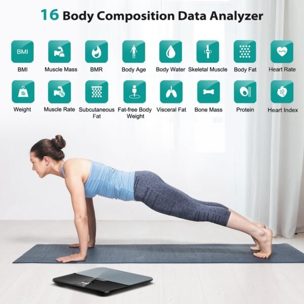 ABLEGRID Body Fat Scale,FSA HSA Eligible Smart WiFi Digital Bathroom Scale for Body Weight and Fat Percentage,16 Accurate Body Compositions Analyzer with BMI,Heart Rate,Fitness App,Rechargeable,400lb - Image 5