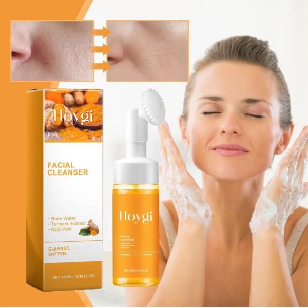 Glow Wash Turmeric Face Wash With Brush, Turmeric Facial Cleanser Deep Cleansing Skin, Moisturizing Glowing Exfoliating Turmeric Foaming Scrub Facial - Image 7