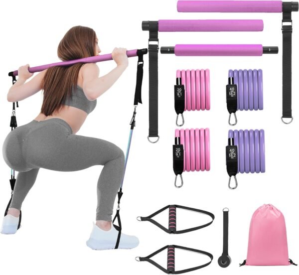 Pilates Bar Kit with Resistance Bands, Multifunctional Stretched Fusion Pilates Bar Kit for Women, Men, Pilates Sculpt Bar with Adjustable Buckle for Full Body Workouts, Squat Equipment - Image 2