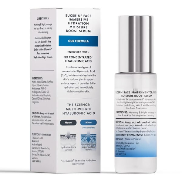 Eucerin Face Immersive Hydration Moisture Boost Face Serum, Ultra-Lightweight Hyaluronic Acid Serum Smooths Fine Lines and Wrinkles, 1 Fl Oz Bottle - Image 12