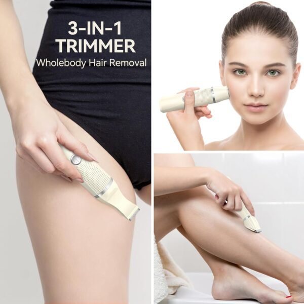 3-in-1 Electric Razor for Women - Waterproof Women Bikini Trimmer,Rechargeable Electric Shaver for Women,Pubic Hair Trimmer Women,Personal Trimmer Groomer for Body Hair (Cream, LY) - Image 3
