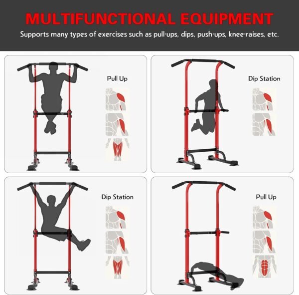 soges Power Tower Pull Up Bar Station, Free Standing Pull Up Rack Dip Station for Home Gym, Height Adjustable Home Strength Training Fitness Workout Equipment - Image 3