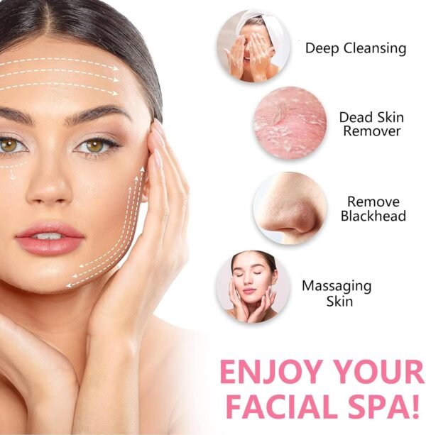 Facial Cleansing Brush, 6 in 1 Electric Face Scrubber with 6 Brush Heads and 3 Spin Speeds for Deep Cleansing, Waterproof Rechargeable Face Brushes for Dry Oily Sensitive Skin (Pink) - Image 7