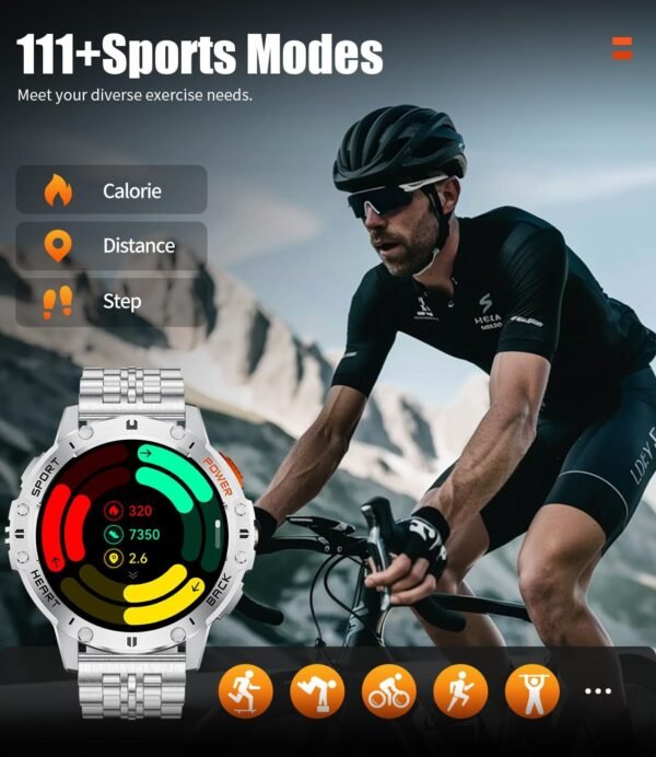 Smart Watches for Men(3 Straps),1,43'' AMOLED Military Smart Watch for Men with LED Flashlight/530mAh Large Battery/5ATM Waterproof,Fitness Tracker Smartwatch with Answer/Make Call Silver - Image 8