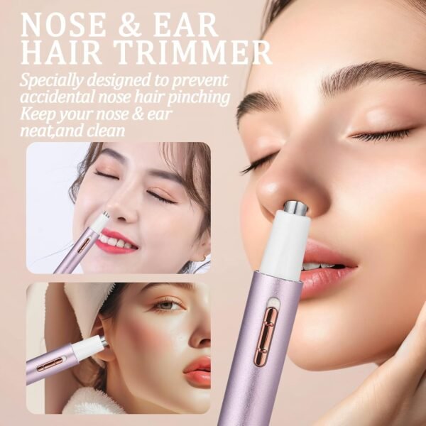 Nose & Eyebrow Trimmer for Women and Men,2025 Rechargeable Ear Razor & Face Shaver,Lady's Painless Portable Facial Hair Removal with Comb, Dermaplane Tool for face,Lips,Body,Leg (Purple) - Image 5