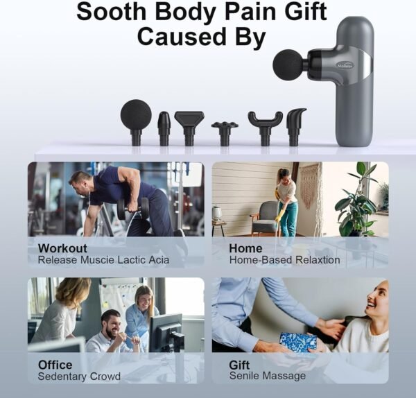 Mini Massage Gun,Portable Percussion Muscle Massager for Whole Body Back Pain Relief, Muscle Massager with 6 Massage Heads 4 Speeds, Best Gift for Him/Her - Image 7
