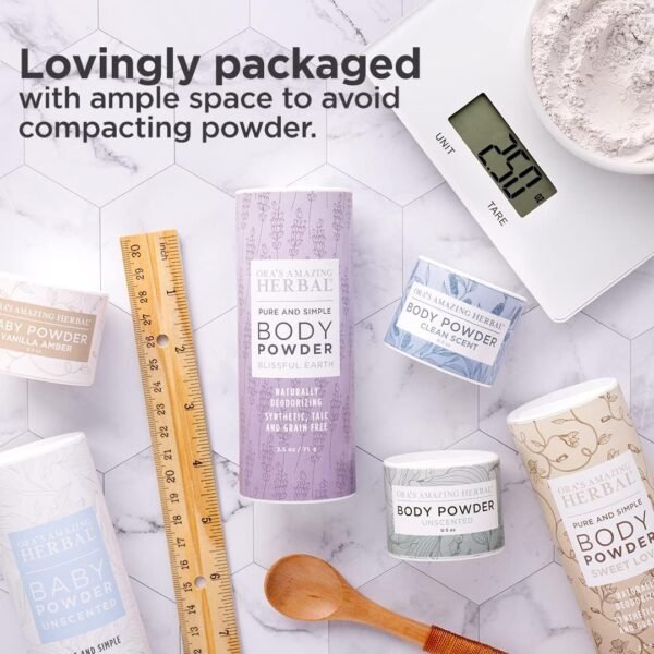 Fragrance Free Body Powder for Women and Men, Unscented Talc Free Talcum Powder, Cornstarch Free Dusting, Waxing, Natural Sugaring, Foot Powder, Dry Shampoo, Made in USA, Ora’s Amazing Herbal, 2.5 oz - Image 7