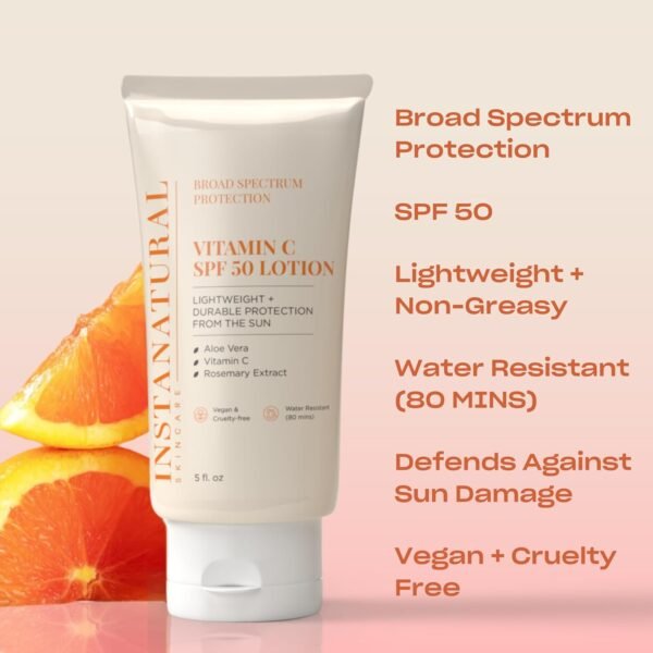 InstaNatural Skin Care Vitamin C SPF 50 Broad Spectrum Sunscreen Lotion, Brightening, Lightweight, Non-Greasy Moisturizer for Body & Face, UVA, UVB Sunblock, with Aloe Vera & Botanicals, 5 Fl Oz - Image 3
