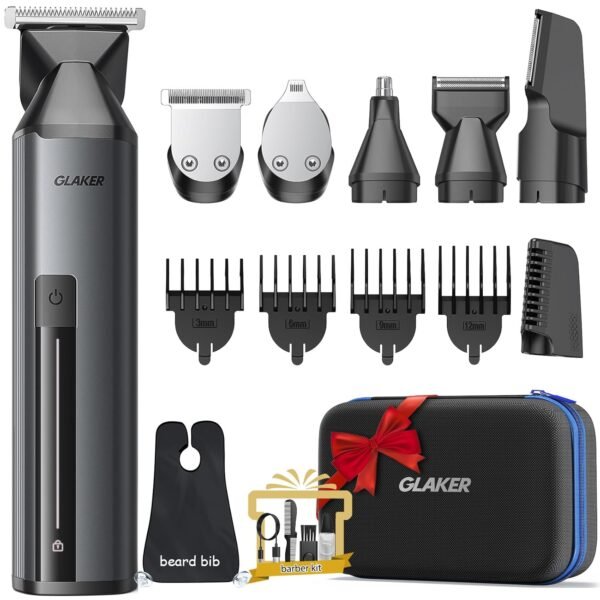 GLAKER Beard Trimmer for Men,Cordless Hair Trimmer,Electric Razor with Interchangeable Magnetic Attachments for Hair Body Facial Trimming,6 in 1 Men Gromming Kit with Storage Bag and Beard Bib Apron - Image 2