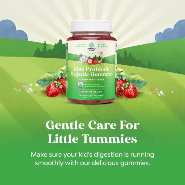 USDA Organic Kids Probiotic Gummies - Gut Bacteria Probiotics for Digestive Health & Stomach Relief - Gentle 2.5B CFU Kids Immune Support & Gut Heath Supplement - Vegan & Non-GMO Chews - 60 Count - Image 4