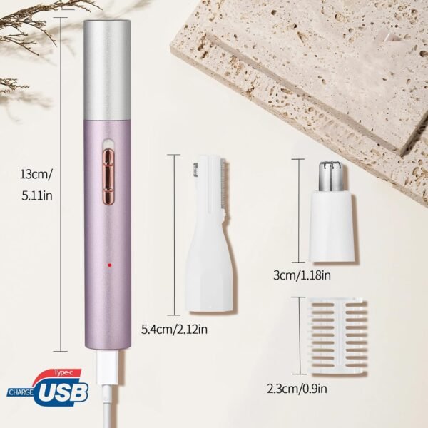 Nose & Eyebrow Trimmer for Women and Men,2025 Rechargeable Ear Razor & Face Shaver,Lady's Painless Portable Facial Hair Removal with Comb, Dermaplane Tool for face,Lips,Body,Leg (Purple) - Image 4