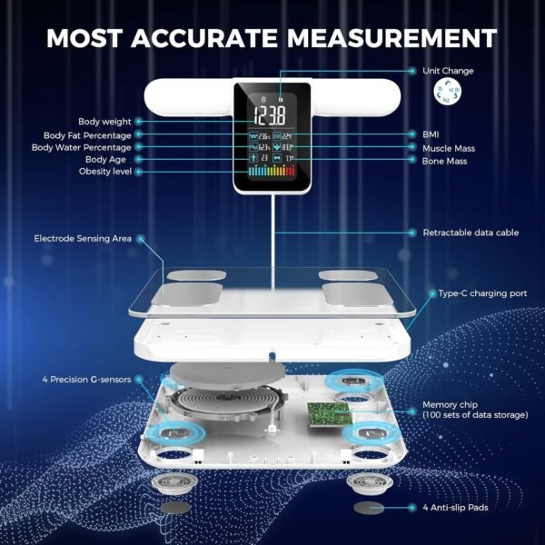 Lepulse Scales for Body Weight and Fat Percentage, 8 Electrode Large Display Smart Scale, Body Composition Monitor, Digital Bathroom Scale, Weight Scale with Muscle Bmi with Report - Image 5