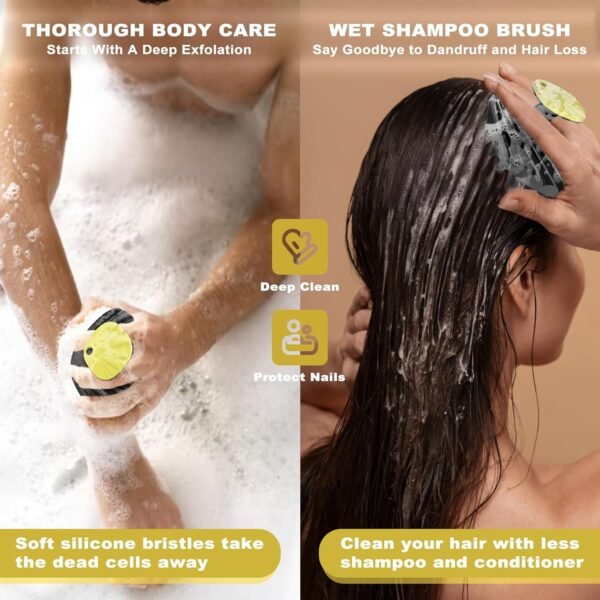 Bath and Shampoo Exfoliator Scrubber Set, Silicone Body Scrubber for Use in Shower, Scalp Massager Hair Brush for Hair Growth (Black) - Image 6