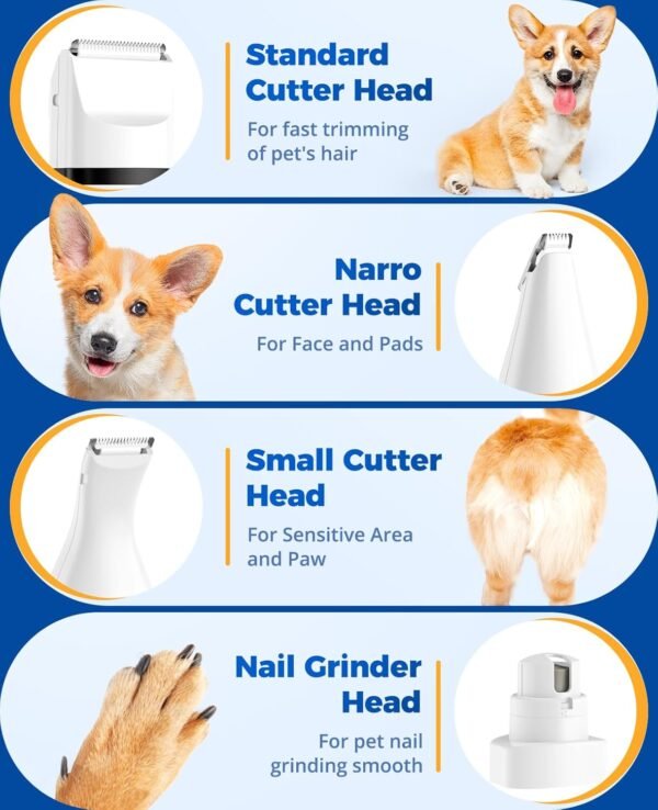 oneisall 4-in-1 Cordless Dog Grooming Kit with 2-Speed Clippers, Low Noise Paw Trimmer & Rechargeable Quiet Nail Grinder for Dogs and Cats (White) - Image 4