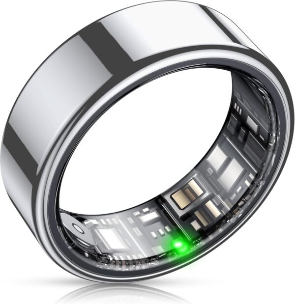 Smart Ring, Heart Rate/Sleep/Blood Oxygen Monitoring, Step Count, Wearable Fitness Tracker, APP Bluetooth Connected, IP68 Waterproof,Silver (Size 9) - Image 2
