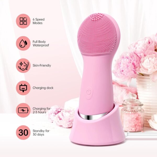 Facial Cleansing Brush, Electric Face Scrubber with Rechargeable Exfoliator, Completely Waterproof Face Scrub Brush Massaging and Deep Pore Cleansing - Image 6