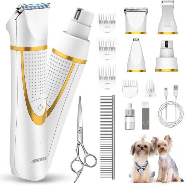 Small Dog Grooming Kit, 4 in 1 Electric Cordless Dog Paw Trimmer with Nail Grinder, Low Noise Dog Nail Trimmers, IPX7 Waterproof Small Dog Grooming Clippers for Paws, Ears, Face, Hip Hairl - Image 2