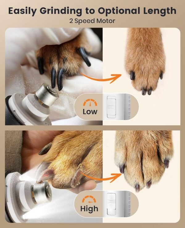 oneisall Low Noise Dog Paw Trimmer Nail Grinder with LED Light 35dB Dog Grooming Kit Paw Trimmer 20 mm Widen Blade Cordless Electric Hair Clippers for Ears, Face, Rump - Image 9