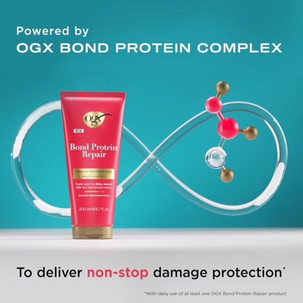 OGX Repair & Protect Bond Protein Repair 1-Minute Treatment Mask, Hair Treatment Mask Rapidly Repairs for Shiny, Smooth Hair That Lasts Between Washes, Sulfate-Free Surfactants, 6.7 fl. oz - Image 4