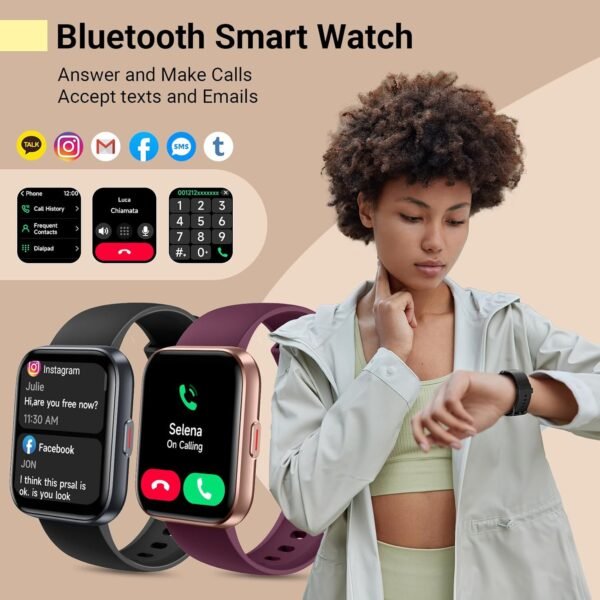 Smartwatch for Women/Men, Compatible with Android & iPhone, 1.8'' Fitness Tracker Watch with Alexa, Call & Notification Alerts, Heart Rate & Sleep Monitor, 120 Sports Modes, Waterproof Smart Watch - Image 3