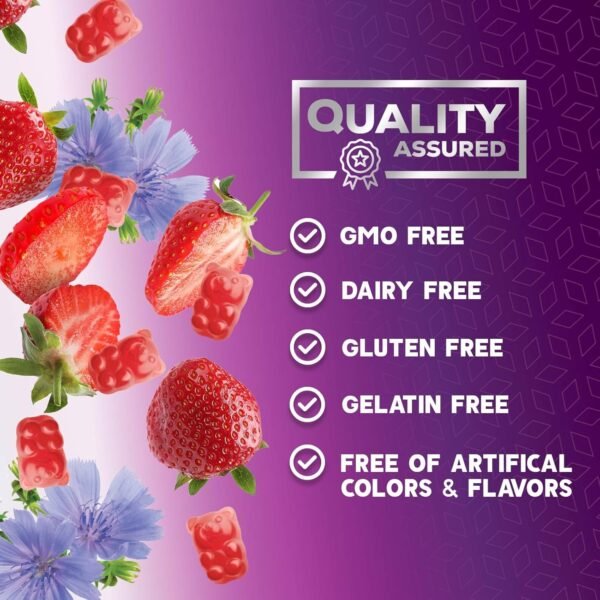 Fiber Supplement Gummies for Digestive Health & Regularity Support, Fiber 4g Gummy for Adults, Daily Prebiotic Supplements, Natural Prebiotic Fiber Gummy, Plant Based, Strawberry Flavored - 60 Gummies - Image 8