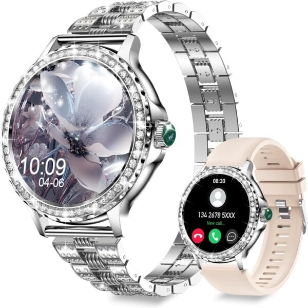 Smart Watches for Women(Answer/Make Calls) with Diamonds, 1.3” HD Bluetooth Smart Watch for Android iOS Phones, IP68 Waterproof Fitness Activity Trackers Smartwatch with Heart Rate/SpO2/Sleep Monitor - Image 2