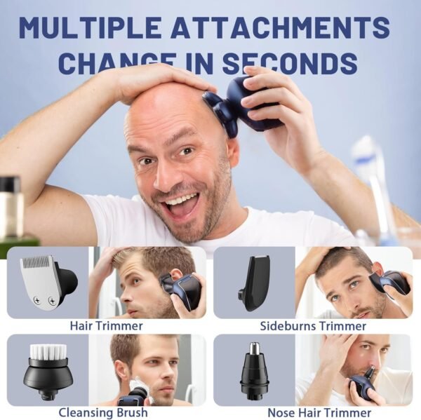 Head Shaver 7D, Wyklaus Head Shavers for Bald Men, Head Electric Razor with Nose Hair Trimmer, Waterproof Wet Dry Mens Grooming Kit, Anti-Pinch (Blue) - Image 6