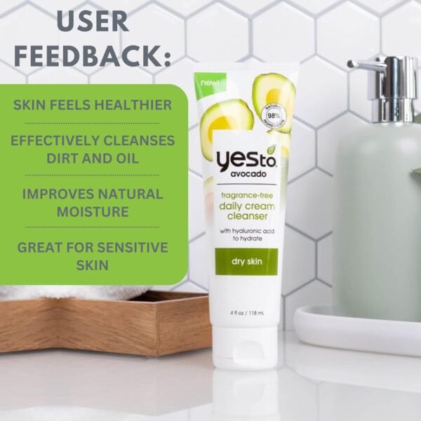 Yes To Avocado Fragrance Free Daily Cream Cleanser, Hydrating Face Wash That Removes Makeup & Impurities Leaving Skin Moisturized With Hyaluronic Acid & Glycerin, Natural Vegan & Cruelty Free, 4 Fl Oz - Image 7
