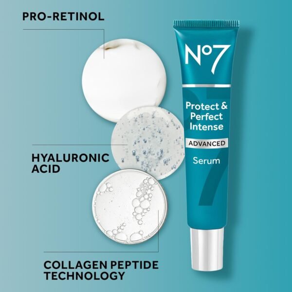 No7 Protect & Perfect Intense Advanced Serum - Anti-Aging Face Serum that Visibly Smoothes & Firms Fine Lines and Wrinkles - Formulated with Hyaluronic Acid and Matrix 3000+ Technology (1 Fl Oz) - Image 6