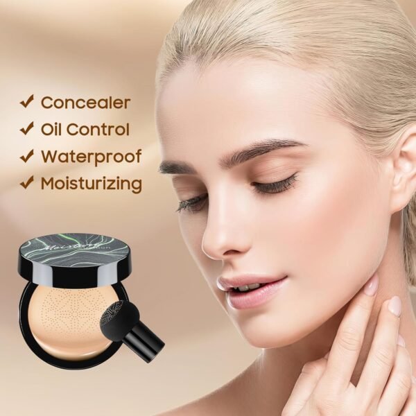 Air Cushion CC Cream - Mushroom Head CC Cream Foundation, Moisturizing BB Cream Foundation Makeup Long-Lasting Matte Concealer for Even Skin Tone (Buff Beige, 1 PCS) - Image 4
