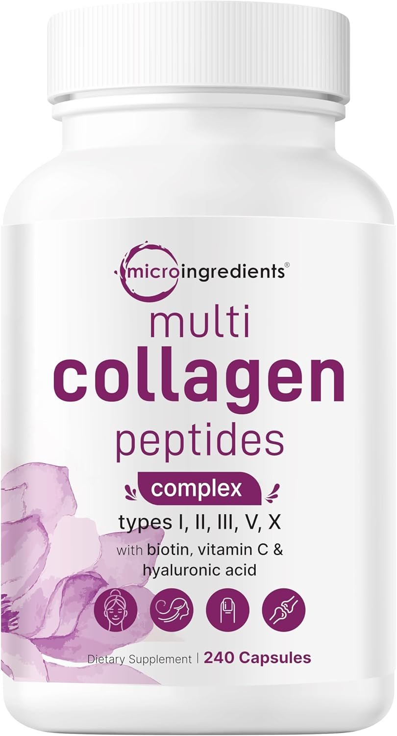 Micro Ingredients Multi Collagen Pills for Women & Men, 240 Capsules | Type I, II, III, V, X - Hydrolyzed Collagen Peptides with Biotin, Hyaluronic Acid & Vitamin C | Hair, Skin, Nail & Joint Support - Image 2