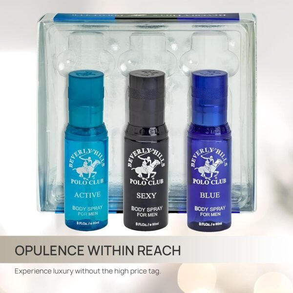 Beverly Hills Polo Club Men's Body Spray Collection Gift Set Featuring Luxury Designer Cologne Scents for Long Lasting Freshness BHPC 3 oz 3 Count (Silver) - Image 5