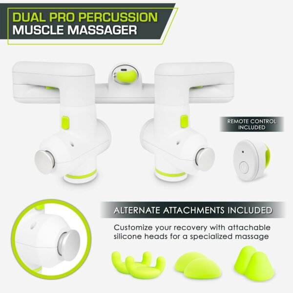 ProsourceFit Dual Pro Percussion Massage Gun, 6 Attachable Pieces for Deep Tissue Relief, Muscle Massager Gun with 4 Speed Levels, Adjustable Handles for Back Massage, and Quiet Portable Relief, White - Image 3