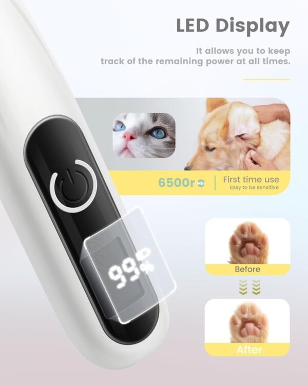 Dog Grooming Kit with LED Display, 35dB Ultra-Low Noise Clippers, Cordless Dog Hair Trimmer for Paws, Ears, Face, Rump with LED Light - Image 5