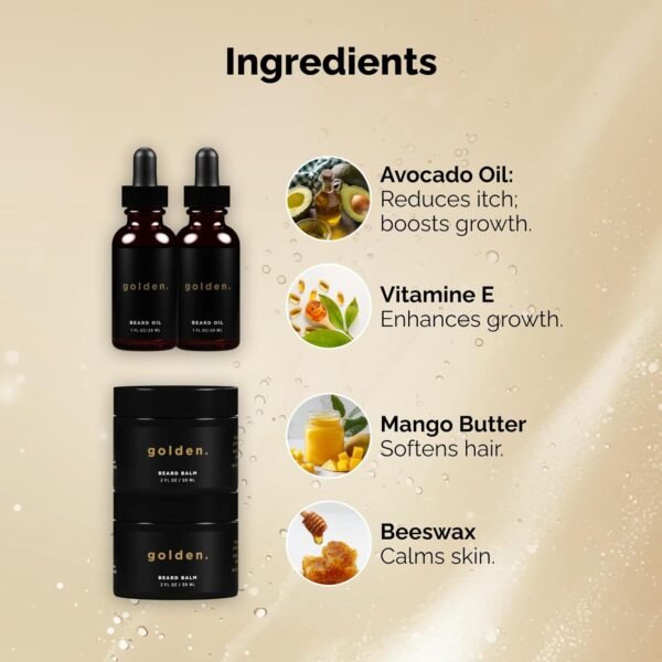 Golden Grooming Beard Oil & Balm Bundle for Men | Natural Growth Kit with Shea Butter | 2-Set Regular | Fresh Scent - Image 6