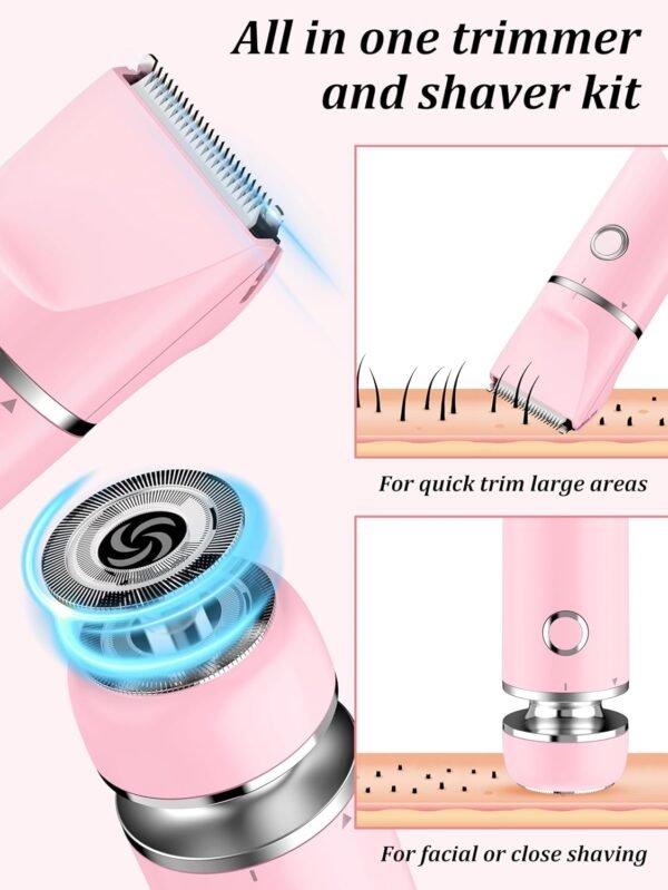 Bikini Trimmer and Shaver Kit for Women - 2-in-1 Wet/Dry Electric Body Hair Trimmer Facial Hair Removal Cordless Waterproof Bikini Shaver Razor for Face Lip Chin Pubic Underarm Legs - Image 4