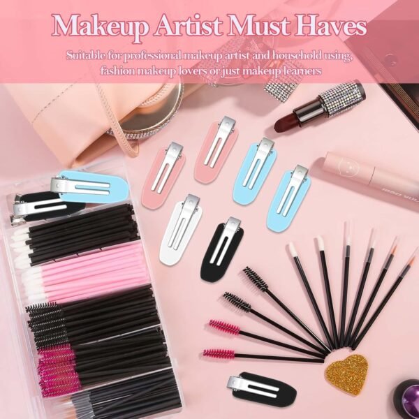 Disposable Makeup Applicators Kit with Triangle Puff Mixing Palette, Artist Supplies Disposable Mascara Wands, Lip Brushes, Hair Clips Powder Puffs for Face with Storage Box - Image 7