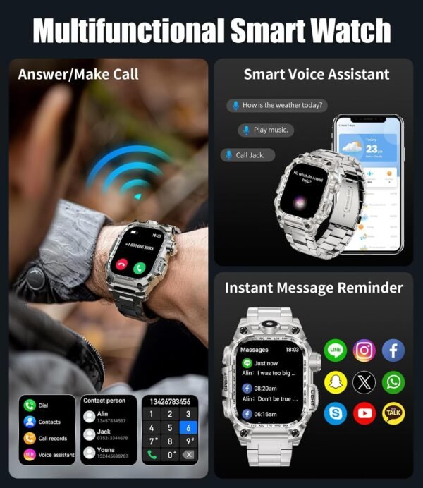 LIGE Military Smart Watch for Men, 2.01" LED Flashlight Rugged Smartwatch, 100+ Sports Fitness Tracker Watch, 700mAh Long Battery/Sleep/IP68 Waterproof Smart Watch for Android iPhone Compatible - Image 5