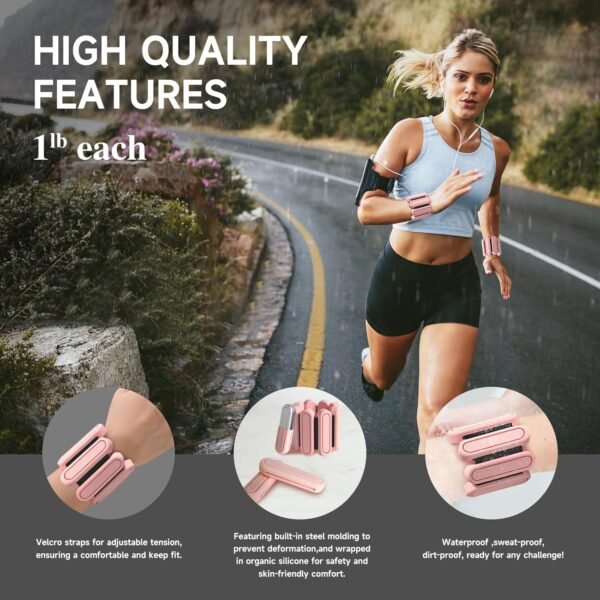 Adjustable Ankle Weights for Women Set of 2 (1Lbs Each),Pilates Wrist Weights Suitable for Yoga,Walking,Dance,Jogging,Gym - Image 4