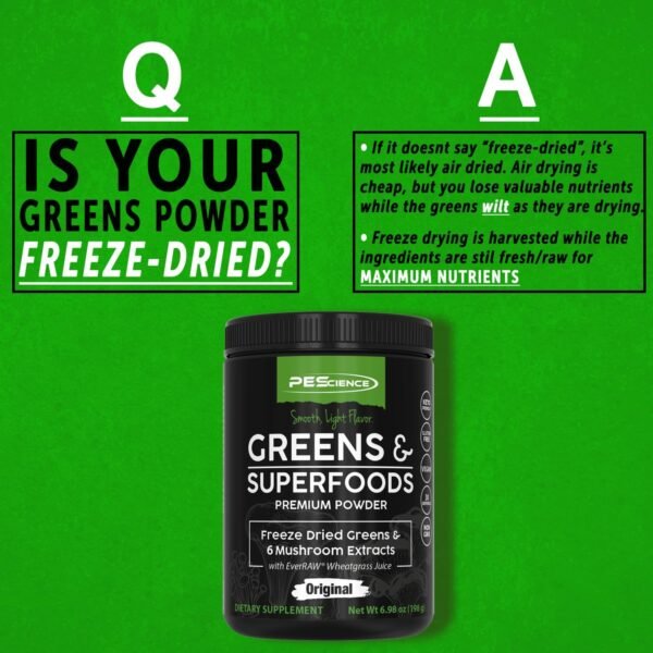 PEScience Greens & Superfoods Powder, Original, 30 Servings, Natural Chlorophyll with Turkey Tail Mushroom & Fruit Extracts Blend - Image 6