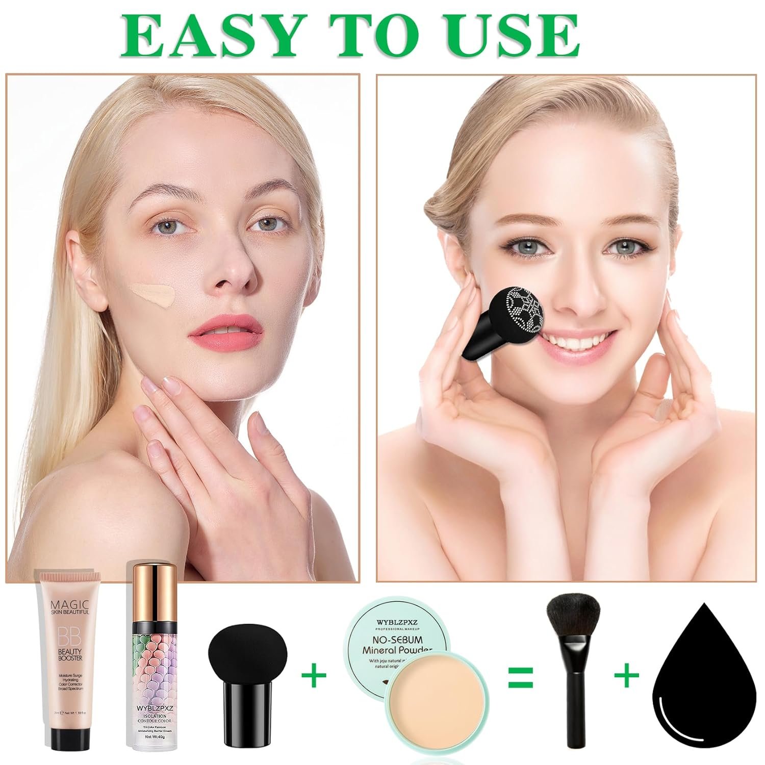 Mushroom Head Air Cushion CC Cream + BB Cream + Tri-color Color Corrector Isolation Cream Foundation Set Moisturizing Full Coverage Foundation Concealer Lasting Foundation Makeup Base Primer(7 Pcs) - Image 6