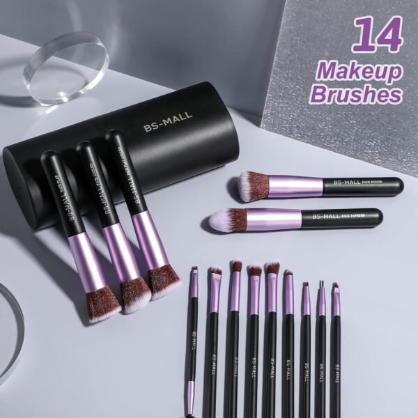 BS-MALL Makeup Brushes Premium Synthetic Foundation Powder Concealers Eye Shadows 14 Pcs Purple - Image 6