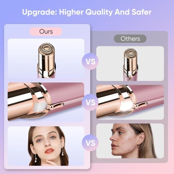 Facial Hair Removal for Women Painless Hair Remover, Waterproof Shaver Razor Hair Remover with LED Light for Face Bikini Peach Fuzz Upper Mustache Lip Chin (Rose Gold) - Image 6