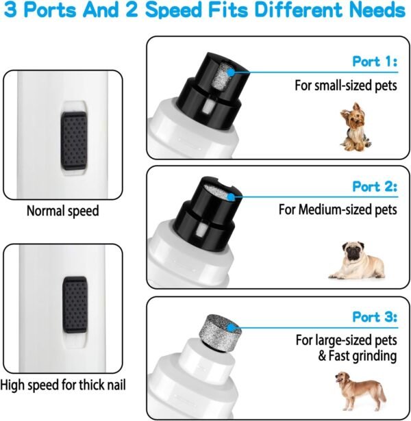 Casfuy Dog Nail Grinder Upgraded - Professional 2-Speed Electric Rechargeable Pet Nail Trimmer Painless Paws Grooming & Smoothing for Small Medium Large Dogs & Cats (White) - Image 4