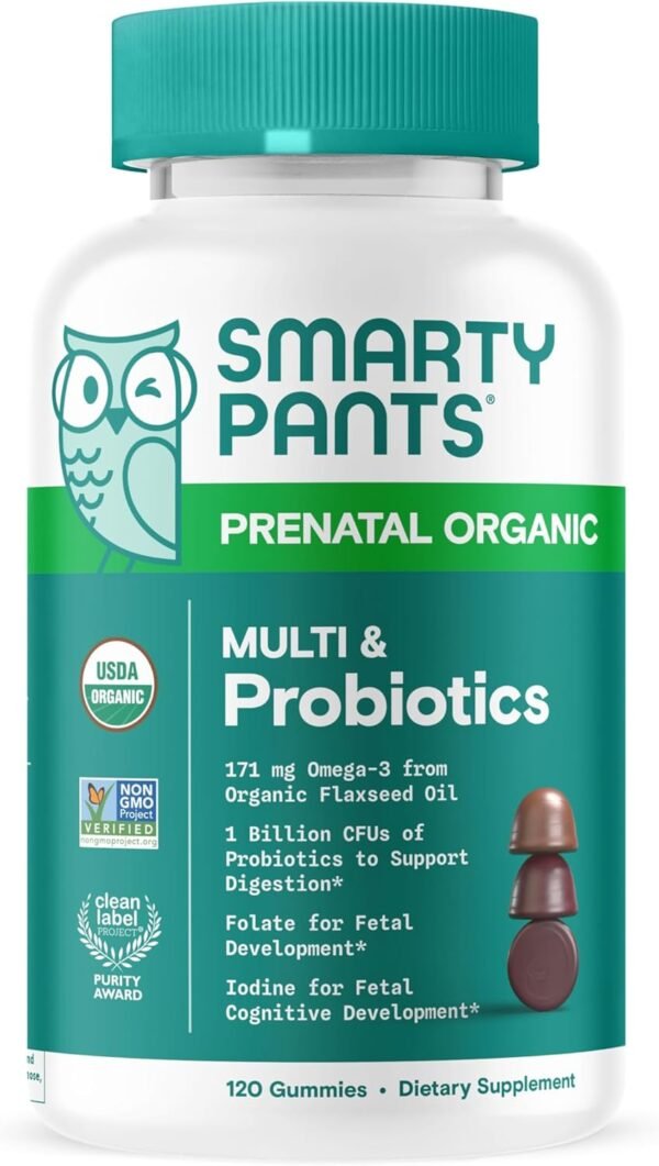 SmartyPants Organic Prenatal Vitamins for Women, Multivitamin Gummies: Probiotics, Biotin, Methylfolate, Omega 3 (ALA), Vitamin D3, C, Vitamin B12, B6, A, K2 & Zinc, Choline, 120 Count (30 Day Supply) - Image 2