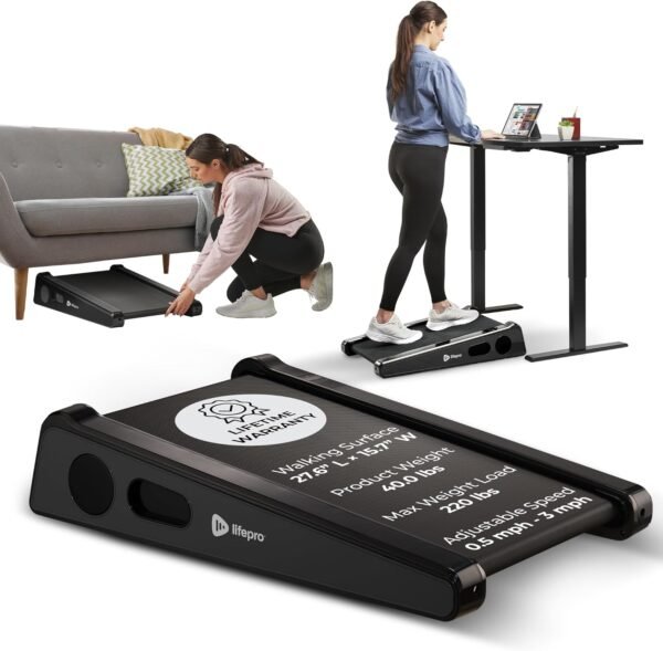 Lifepro Smallest Portable 30in Small Mini Walking Pad Treadmill Installation Free, Adjustable Incline, Under Desk Work Compact Treadmills for Home/Office - Max Load 220Lbs & Speed 3MPH - Image 2