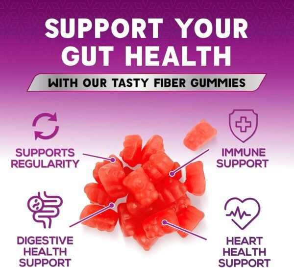 Fiber Supplement Gummies for Digestive Health & Regularity Support, Fiber 4g Gummy for Adults, Daily Prebiotic Supplements, Natural Prebiotic Fiber Gummy, Plant Based, Strawberry Flavored - 60 Gummies - Image 7