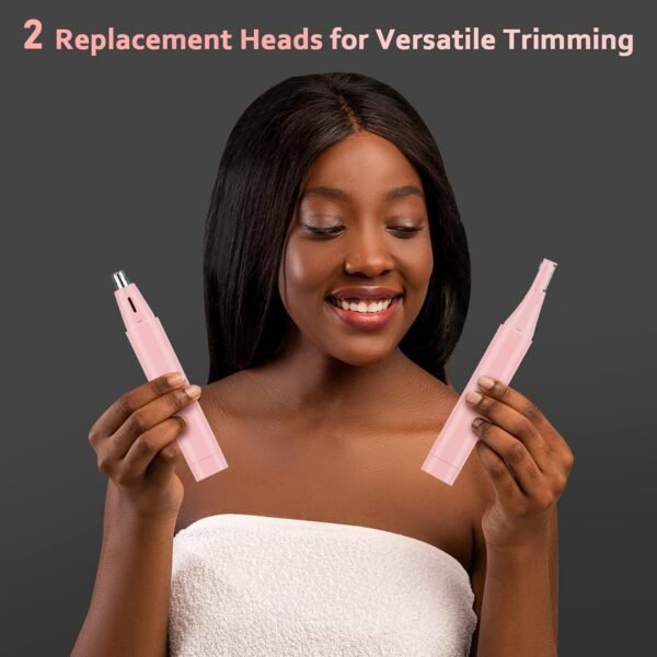 Ear Nose Hair Trimmer for Women, Rechargeable Eyebrow Facial Hair Trimmer, Painless Waterproof Nose Clipper 2023 Professional Dual Blades Face Shaver Pink (Pink) - Image 3